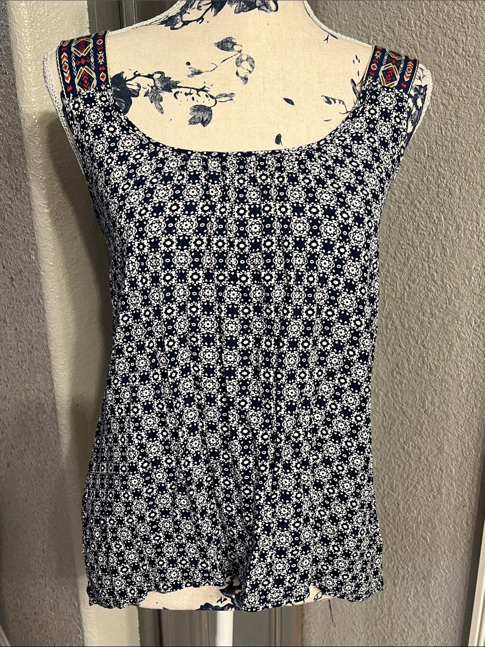 Boho Printed Blue & White Tank Top